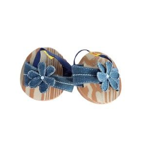 Build a Bear Workshop Denim Open Toe Sandals Flower Shoes Faux Wood Bottom Cute